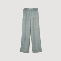 Femme SANDRO Pantalon En Lin Orné De Strass