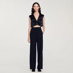 Femme SANDRO Pantalon Large à Bande Latérale Satinée