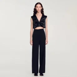 Femme SANDRO Pantalon Large à Bande Latérale Satinée