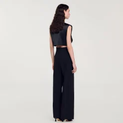 Femme SANDRO Pantalon Large à Bande Latérale Satinée