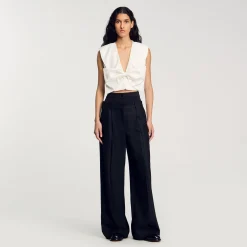 Femme SANDRO Pantalon Rayé à Double Ceinture