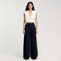 Femme SANDRO Pantalon Rayé à Double Ceinture