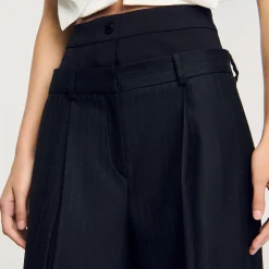 Femme SANDRO Pantalon Rayé à Double Ceinture