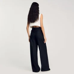 Femme SANDRO Pantalon Rayé à Double Ceinture
