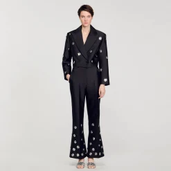 Femme SANDRO Pantalon Satiné Orné De Sequins