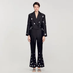 Femme SANDRO Pantalon Satiné Orné De Sequins