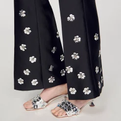 Femme SANDRO Pantalon Satiné Orné De Sequins