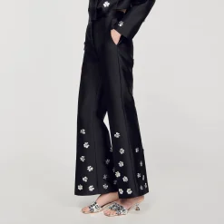 Femme SANDRO Pantalon Satiné Orné De Sequins