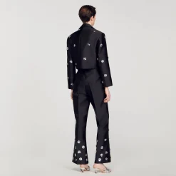 Femme SANDRO Pantalon Satiné Orné De Sequins
