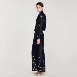 Femme SANDRO Pantalon Satiné Orné De Sequins
