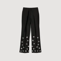 Femme SANDRO Pantalon Satiné Orné De Sequins