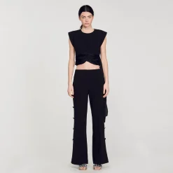 Femme SANDRO Pantalon évasé Ajouré Sur Les Côtés