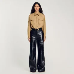 Femme SANDRO Pantalon évasé En Cuir