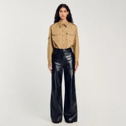 Femme SANDRO Pantalon évasé En Cuir