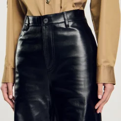 Femme SANDRO Pantalon évasé En Cuir