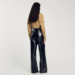 Femme SANDRO Pantalon évasé En Cuir