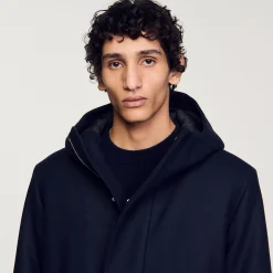Homme SANDRO Parka En Laine à Capuche