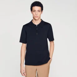 Homme SANDRO Polo En Maille à Col Zippé