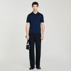 Homme SANDRO Polo En Maille à Col Zippé