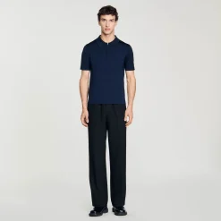Homme SANDRO Polo En Maille à Col Zippé