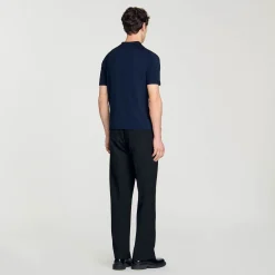 Homme SANDRO Polo En Maille à Col Zippé