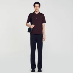 Homme SANDRO Polo En Maille à Col Zippé