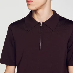 Homme SANDRO Polo En Maille à Col Zippé