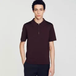 Homme SANDRO Polo En Maille à Col Zippé