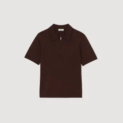 Homme SANDRO Polo En Maille à Col Zippé