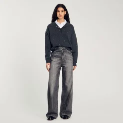 Femme SANDRO Pull à Capuche Strassé