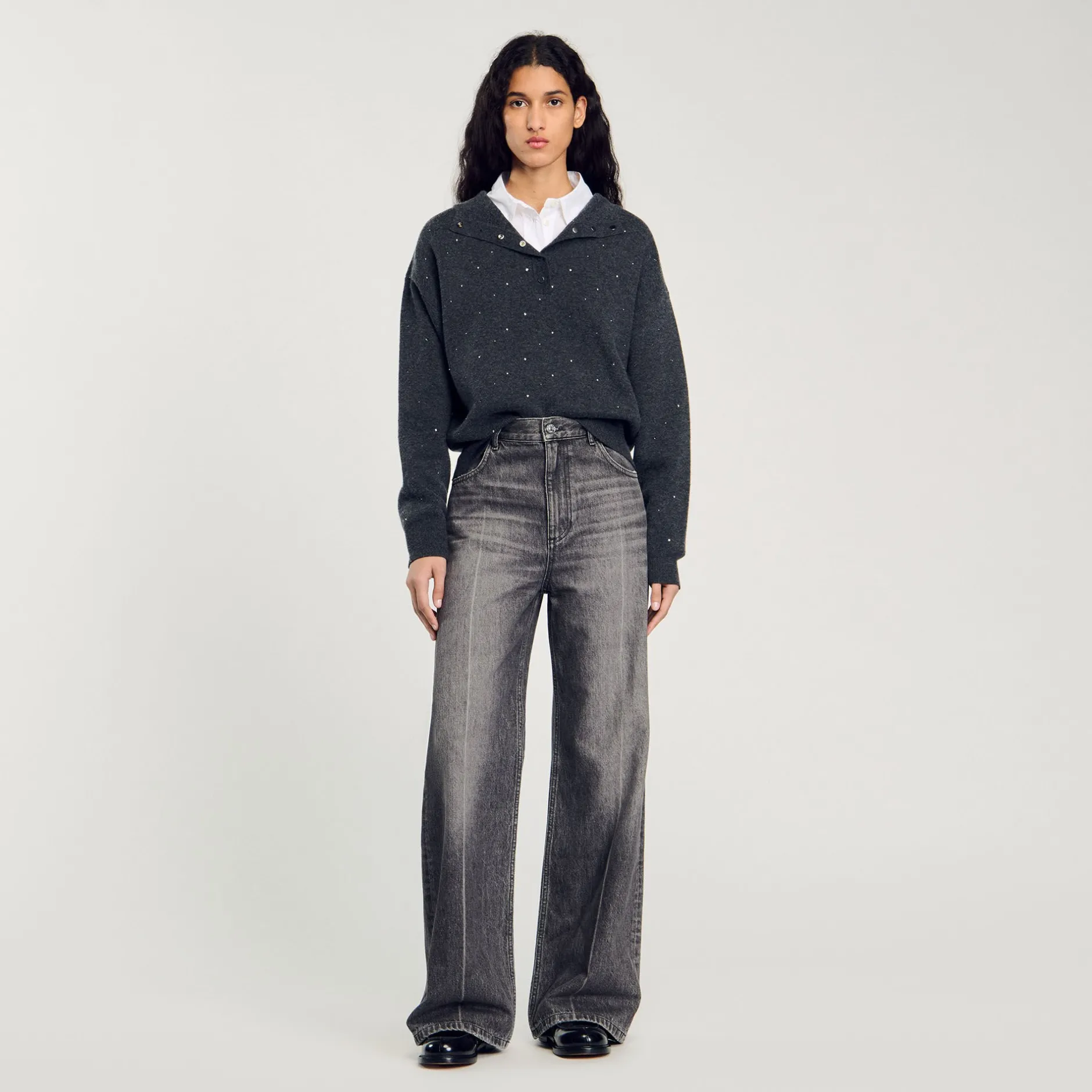 Femme SANDRO Pull à Capuche Strassé