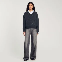 Femme SANDRO Pull à Capuche Strassé