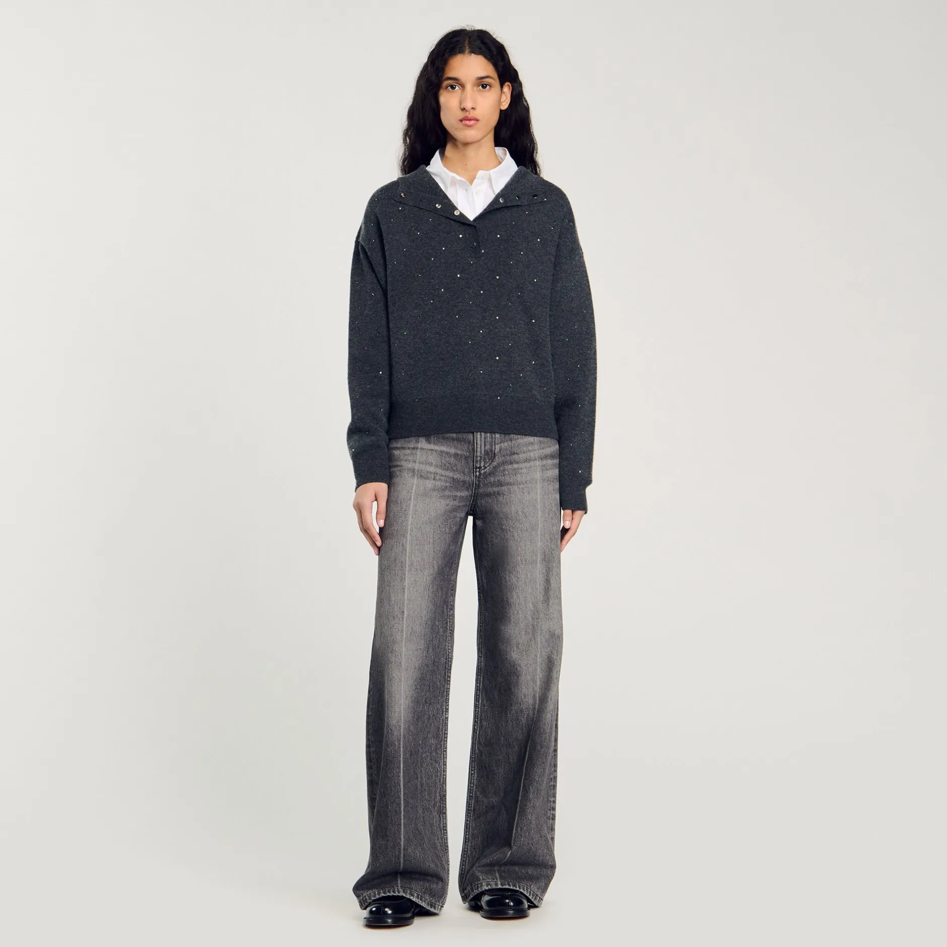 Femme SANDRO Pull à Capuche Strassé