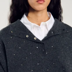 Femme SANDRO Pull à Capuche Strassé