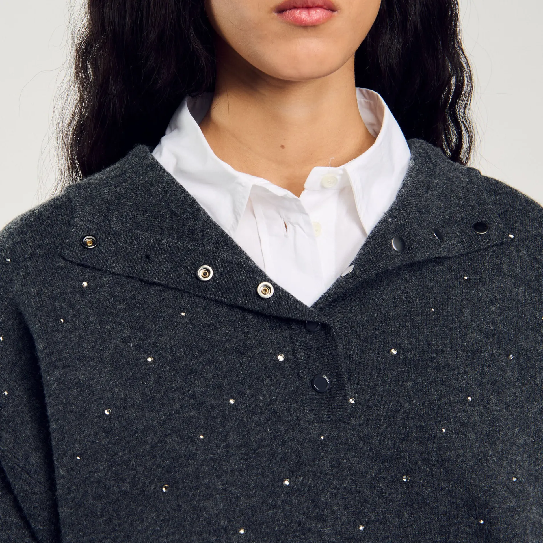 Femme SANDRO Pull à Capuche Strassé