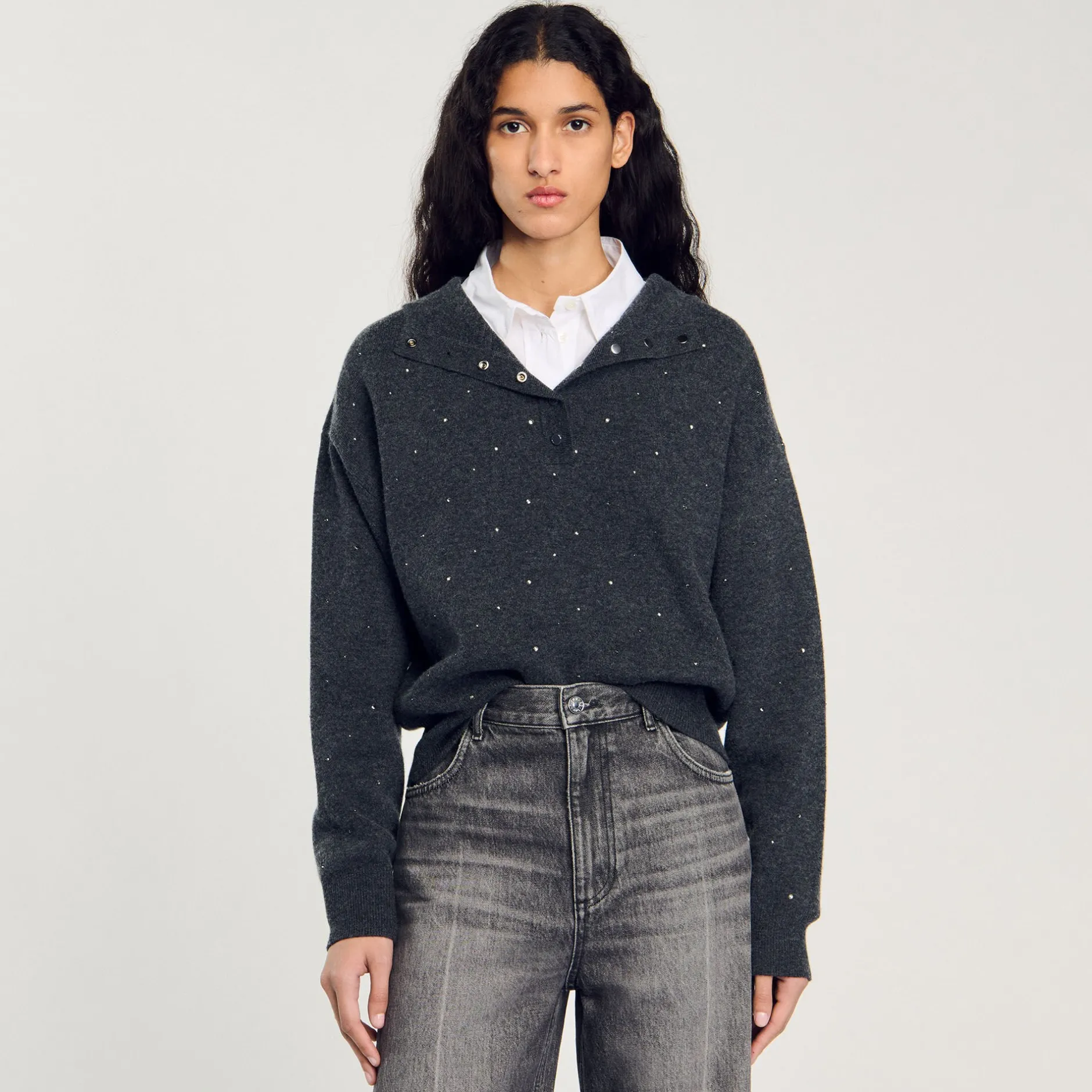 Femme SANDRO Pull à Capuche Strassé