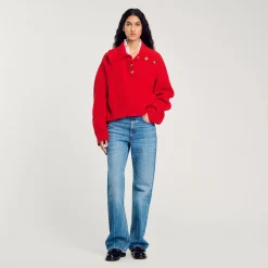 Femme SANDRO Pull à Col Boutonné