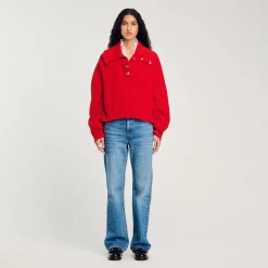Femme SANDRO Pull à Col Boutonné