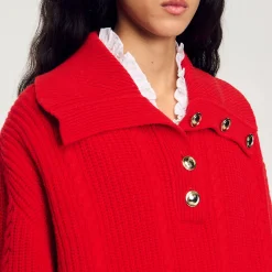 Femme SANDRO Pull à Col Boutonné