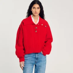 Femme SANDRO Pull à Col Boutonné