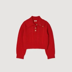 Femme SANDRO Pull à Col Boutonné