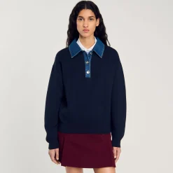Femme SANDRO Pull à Col En Jean