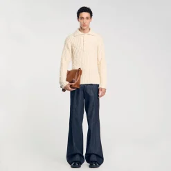 Homme SANDRO Pull à Col Polo En Maille épaisse