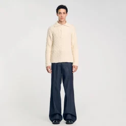 Homme SANDRO Pull à Col Polo En Maille épaisse