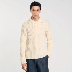 Homme SANDRO Pull à Col Polo En Maille épaisse