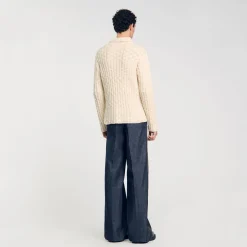 Homme SANDRO Pull à Col Polo En Maille épaisse