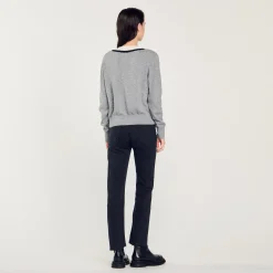 Femme SANDRO Pull à Col V Profond Contrasté