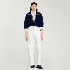 Femme SANDRO Pull à Col Vareuse