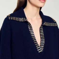Femme SANDRO Pull à Col Vareuse