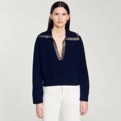 Femme SANDRO Pull à Col Vareuse